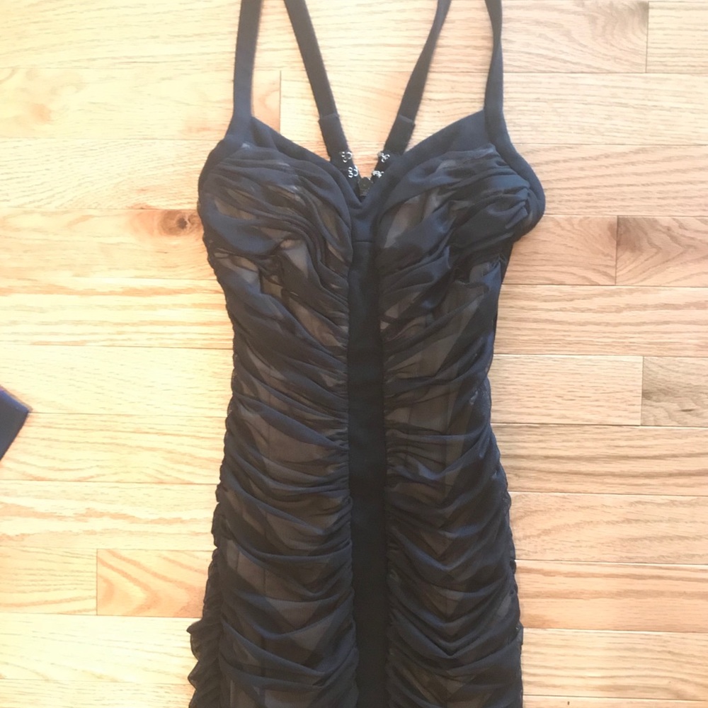 BCBG Black Ruched Bodycon Dress